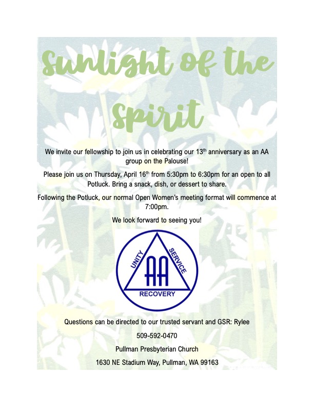 Sunlight of the Spirit Anniversary Potluck @ Pullman Presbyterian Church